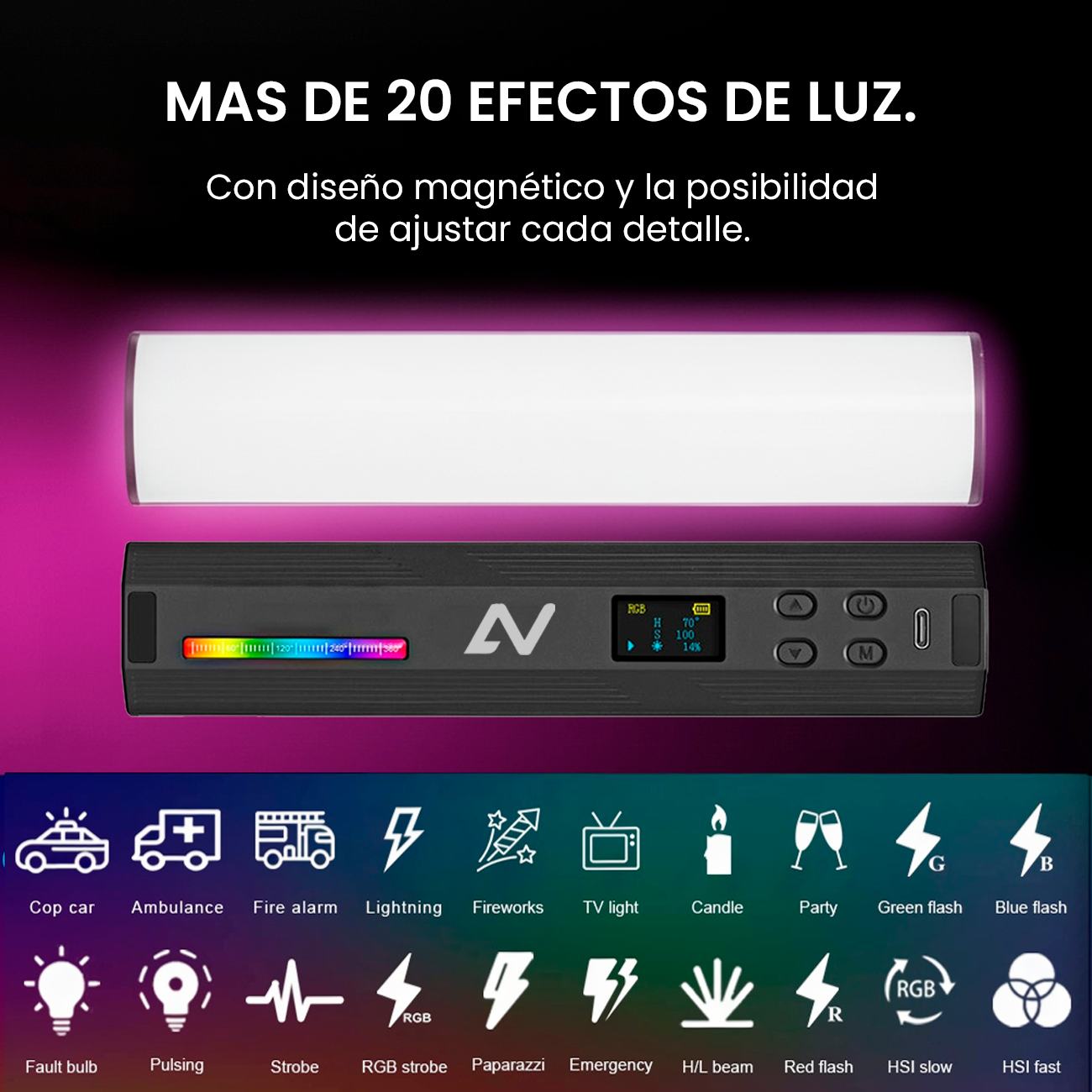 Luz LED Magnética RGB: Control de color e iluminación - AVORA